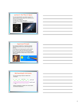 Lecture 2: Our Place in Space Copernican Principle Multiwavelength Astronomy