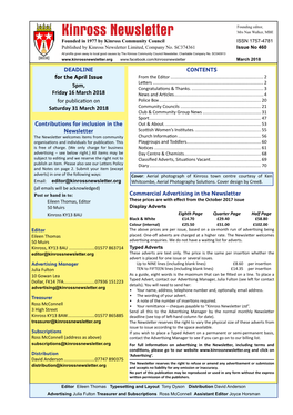 Kinross Newsletter Mrs Nan Walker, MBE Founded in 1977 by Kinross Community Council ISSN 1757-4781 Published by Kinross Newsletter Limited, Company No