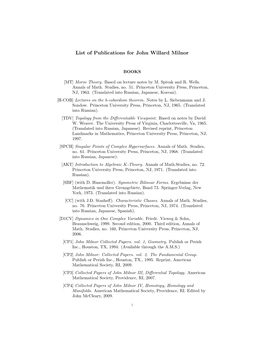 List of Publications for John Willard Milnor
