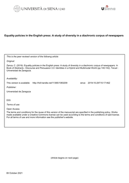 Equality Policies in the English Press: a Study of Diversity in a Diachronic Corpus of Newspapers