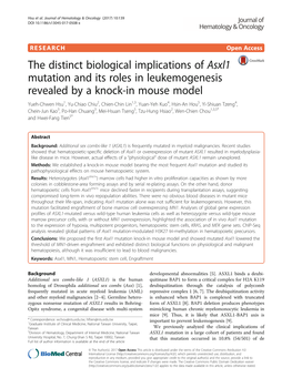 The Distinct Biological Implications of Asxl1 Mutation and Its Roles In