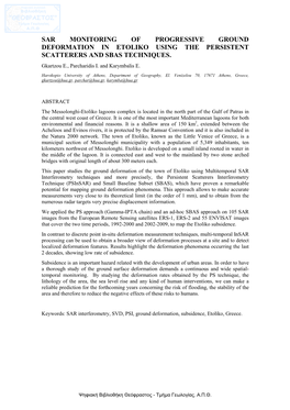 Sar Monitoring of Progressive Ground Deformation in Etoliko Using the Persistent Scatterers and Sbas Techniques