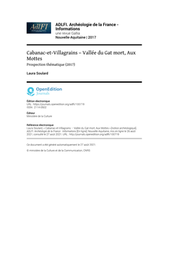 Cabanac-Et-Villagrains – Vallée Du Gat Mort, Aux Mottes Prospection Thématique (2017)