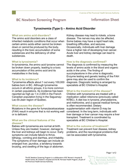 Tyrosinemia (Type I) – Amino Acid Disorder