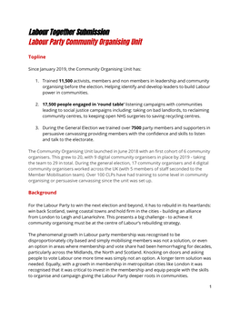 Labour Together Submission Labour Party Community Organising Unit