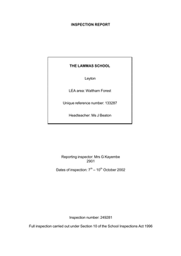 INSPECTION REPORT the LAMMAS SCHOOL Leyton LEA Area