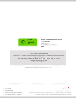 Redalyc.Description of a Sauropod Dinosaur Braincase (Titanosauridae