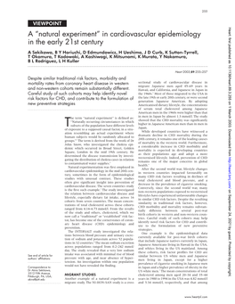 In Cardiovascular Epidemiology in the Early 21St Century