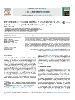 Emerging Spotted Fever Group Rickettsiae in Ticks, Northwestern China