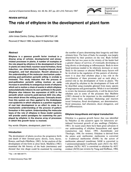 The Role of Ethylene in the Development of Plant Form