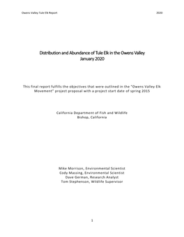 Distribution and Abundance of Tule Elk in the Owens Valley January 2020