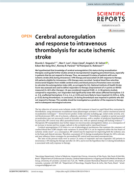 Cerebral Autoregulation and Response to Intravenous Thrombolysis for Acute Ischemic Stroke Ricardo C