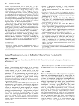 Delayed Granulomatous Lesion at the Bacillus Calmette-Gue´Rin Vaccination Site