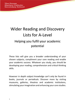 Wider Reading and Discovery Lists for A-Level Helping You Fulfil Your Academic Potential