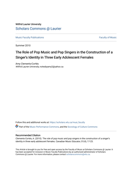 The Role of Pop Music and Pop Singers in the Construction of a Singer’S Identity in Three Early Adolescent Females