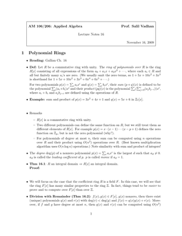 1 Polynomial Rings