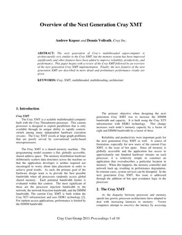 Overview of the Next Generation Cray XMT