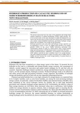 Hydrogen Production by Catalytic Hydrolysis of Sodium Borohydride in Batch Reactors: New Challenges