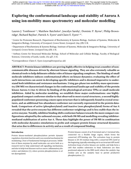 Exploring the Conformational Landscape and Stability of Aurora a Using Ion-Mobility Mass Spectrometry and Molecular Modelling