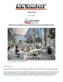 NEW YORK POST April 02, 2018 425 Park Avenue Finally Nears