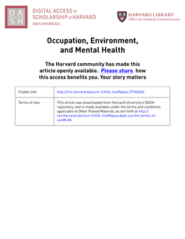 Occupation, Environment, and Mental Health