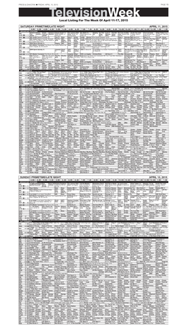 Televisionweek Local Listing for the Week of April 11-17, 2015