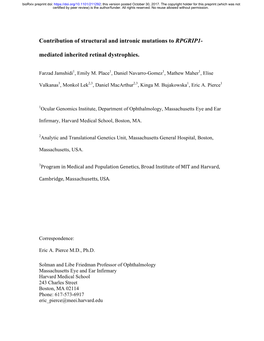 Contribution of Structural and Intronic Mutations to RPGRIP1