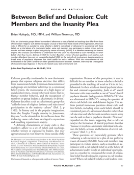 Between Belief and Delusion: Cult Members and the Insanity Plea