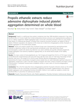 Propolis Ethanolic Extracts Reduce Adenosine Diphosphate Induced