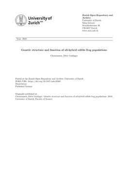 Genetic Structure and Dynamics of All-Hybrid Edible Frog Populations ______