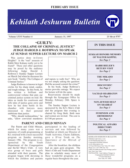 Kehilath Jeshurun Bulletin