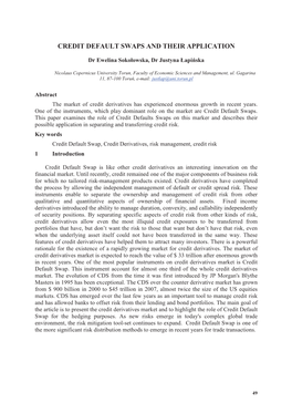 Credit Default Swaps and Their Application