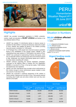 Humanitarian Situation Report #11 26 June 2017 Highlights Situation In