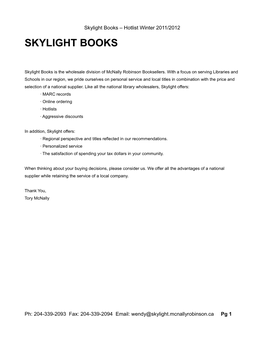 Skylight Books – Hotlist Winter 2011/2012 SKYLIGHT BOOKS