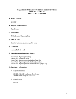 510(K) SUBSTANTIAL EQUIVALENCE DETERMINATION DECISION SUMMARY ASSAY ONLY TEMPLATE