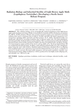 Radiation Biology and Inherited Sterility of Light Brown Apple Moth (Lepidoptera: Tortricidae): Developing a Sterile Insect Release Program