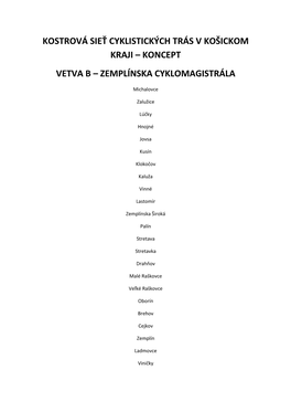 Koncept Vetva B – Zemplínska Cyklomagistrála