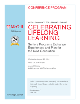 CELEBRATING LIFELONG LEARNING YEARS MCLL Seniors Programs Exchange Experiences and Plan for the Next Generation