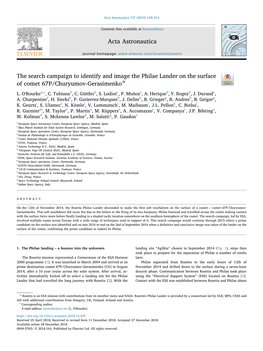 The Search Campaign to Identify and Image the Philae Lander on the Surface ☆ of Comet 67P/Churyumov-Gerasimenko T