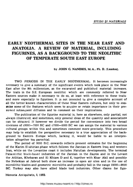 EARLY NEOTHERMAL SITES in the NEAR EAST and ANATOLIA Ls