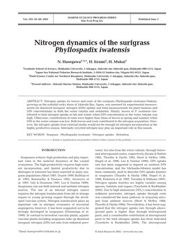 Nitrogen Dynamics of the Surfgrass Phyllospadix Iwatensis