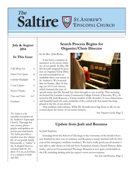 Search Process Begins for Organist/Choir Director the Saltire Update from Josh and Rosanna