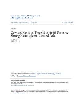 Cows and Colobus (Procolobus Kirkii): Resource-Sharing Habits at Jozani National Park