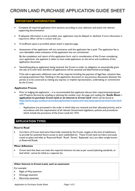 Crown Land Purchase Application Guide Sheet