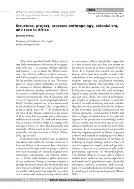 Anthropology, Colonialism, and Race in Africa