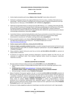 REGULAMIN KONKURSU PROWADZONEGO POD NAZWĄ: „Święta W Livio Z Coca-Cola” §1 POSTANOWIENIA OGÓLNE