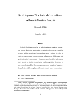 Social Impacts of New Radio Markets in Ghana: a Dynamic Structural