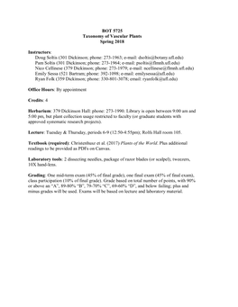 BOT 5725-Taxonomy of Vascular Plants