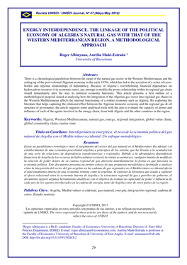 Energy Interdependence. the Linkage of the Political Economy of Algeria´S Natural Gas with That of the Western Mediterranean Region