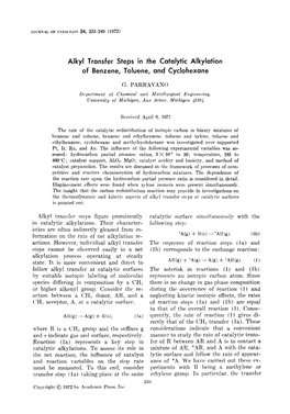 Alkyl Transfer Steps in the Catalytic Alkylation of Benzene, Toluene, and Cyclohexane